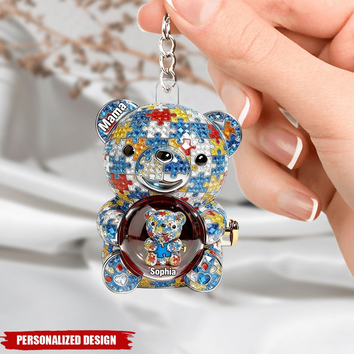 Mama Bear Autism - Personalized Acrylic Keychain - Personalized Gifts For Mom