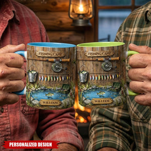 Personalized Fishing Camp Ceramic Mug with Name, Gift for Dad Grandpa Fishing Enthusiast