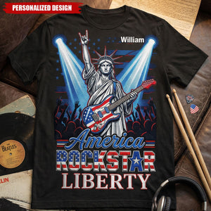 Custom Name American Patriotic Guitar Rockstar Liberty Shirt