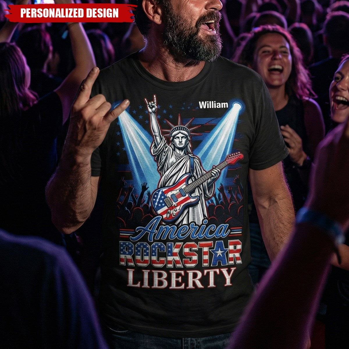 Custom Name American Patriotic Guitar Rockstar Liberty Shirt