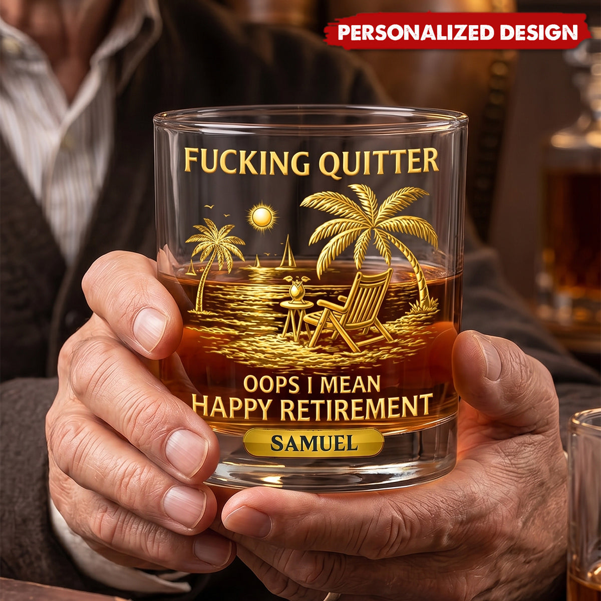F*Cking Quitter Oops I Mean Happy Retirement - Personalized Whiskey Glass, Retirement Gift For Grandparent