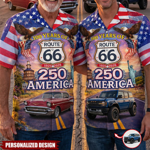 Celebrate America 250th Anniversary - Custom Car Photo Route 66 Hawaiian Shirt