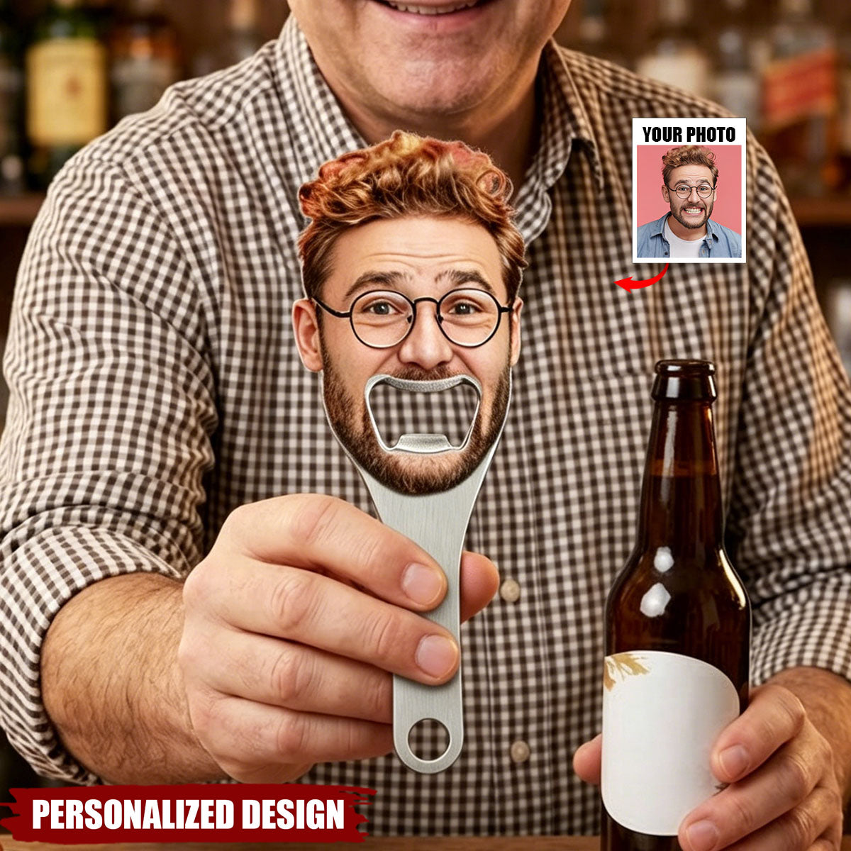 Custom Face Photo Bottle Opener Decor With Magnet - Personalized Gift For Dad, Grandpa, Wedding, Bachelor