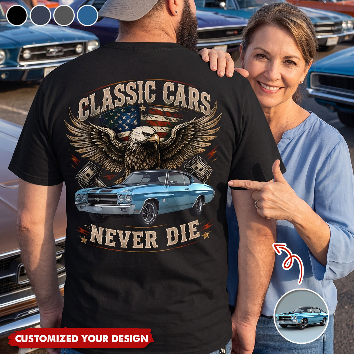 Custom Car Photo I'm Not Old I'm Classic Back Dark Shirt, Personalized Gifts For Dad, Grandpa, Family, Yourself