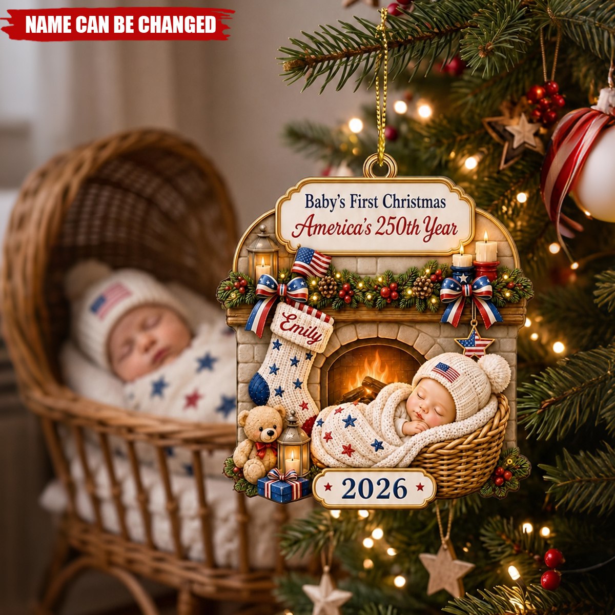 Personalized First Christmas Acrylic Ornament - Custom America 250th Anniversary Christmas Gifts