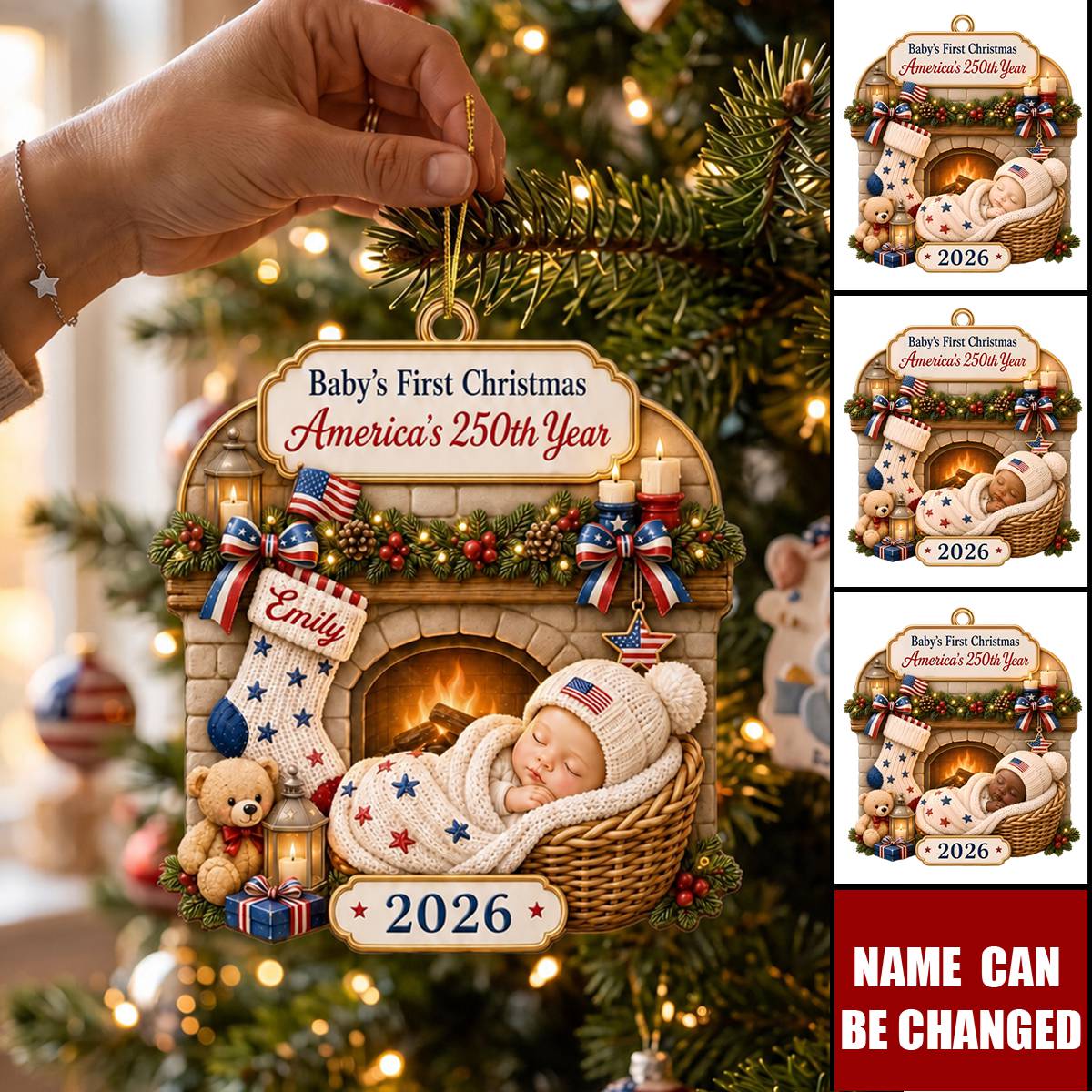 Personalized First Christmas Acrylic Ornament - Custom America 250th Anniversary Christmas Gifts