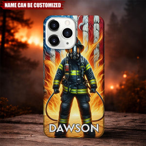 Firefighter American Flag - Personalized Patriotic Fire Rescue Phone Case