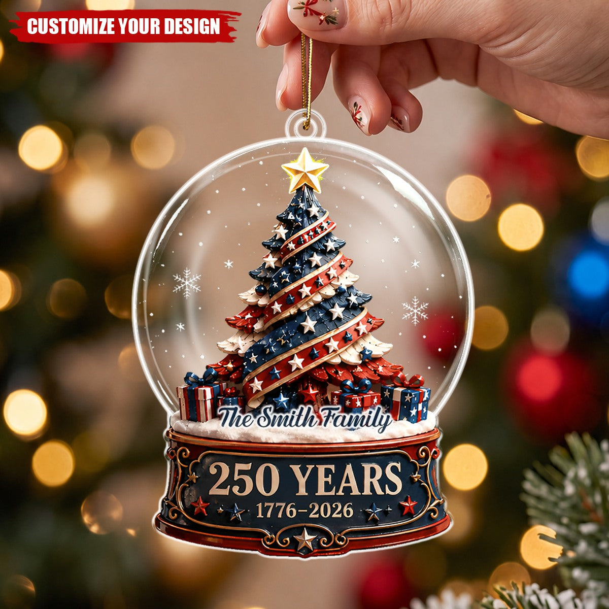 Personalized America 250 Years Acrylic Ornament, Patriotic Christmas Keepsake Ornament
