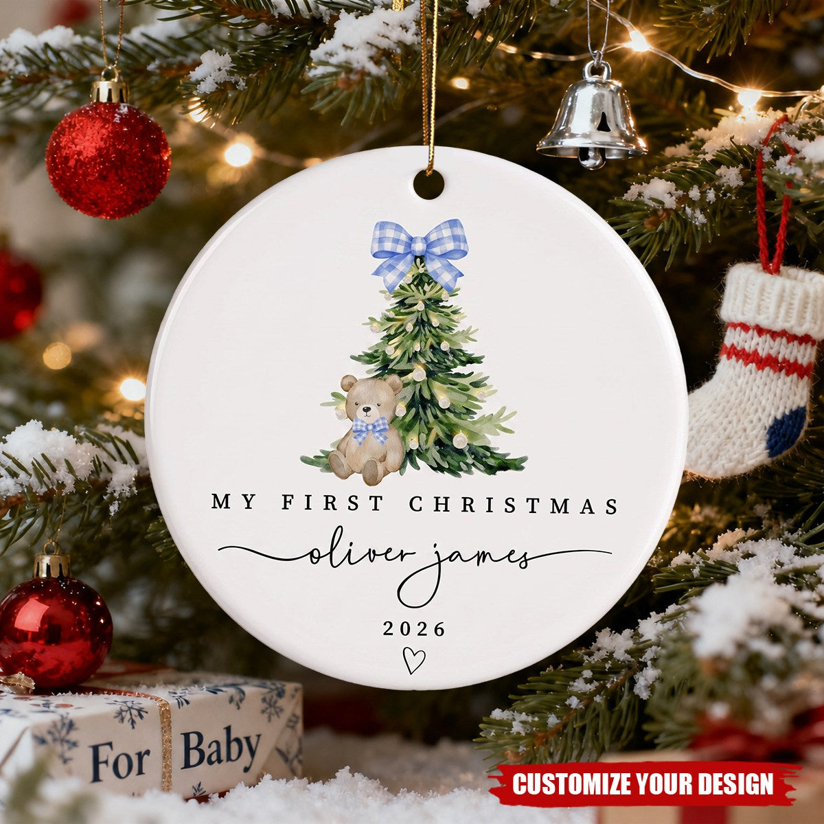 Personalized Baby First Christmas Ceramic Ornament, Custom Name Keepsake