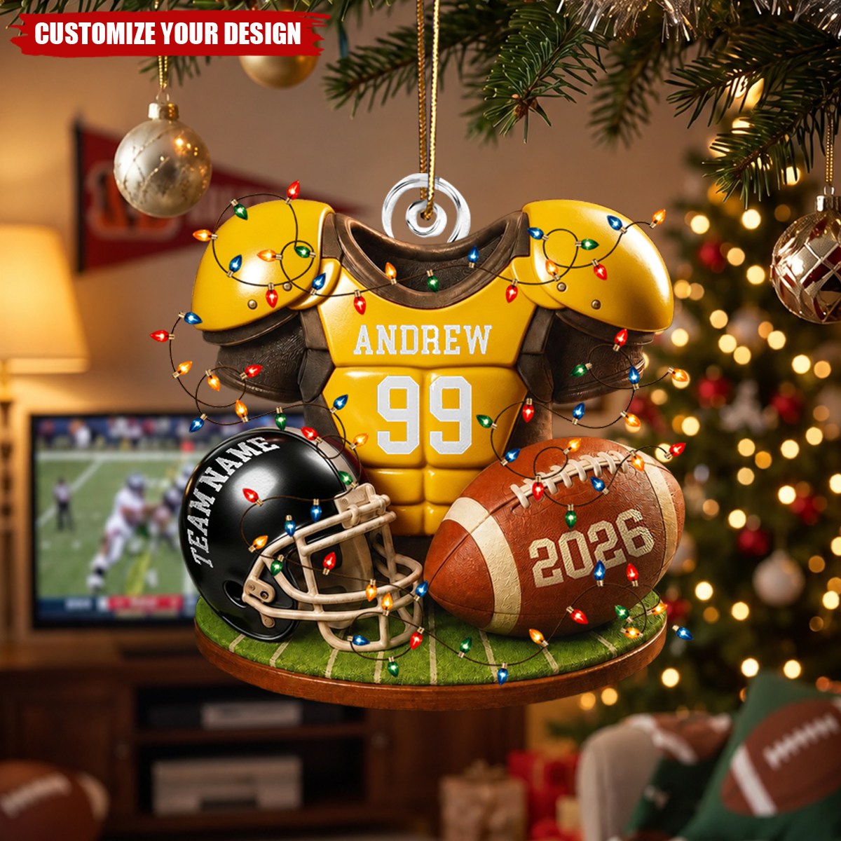 Personalized 2026 Football Acrylic Ornament, Custom Jersey & Helmet Keepsake