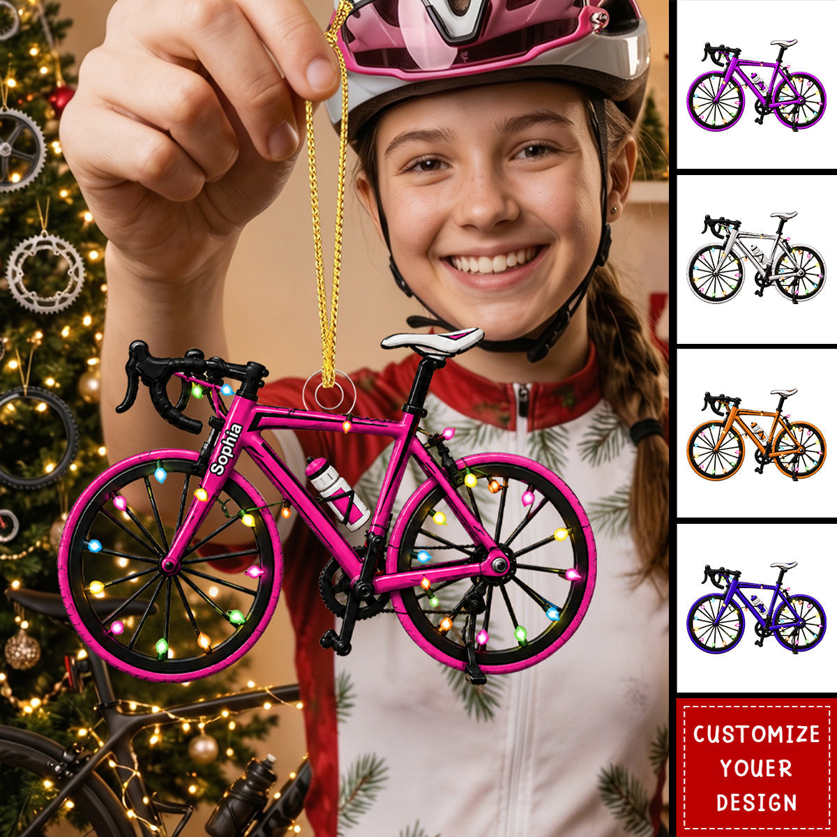 Personalized Bicycle Christmas Acrylic Ornament, Custom Name Cyclist Gift