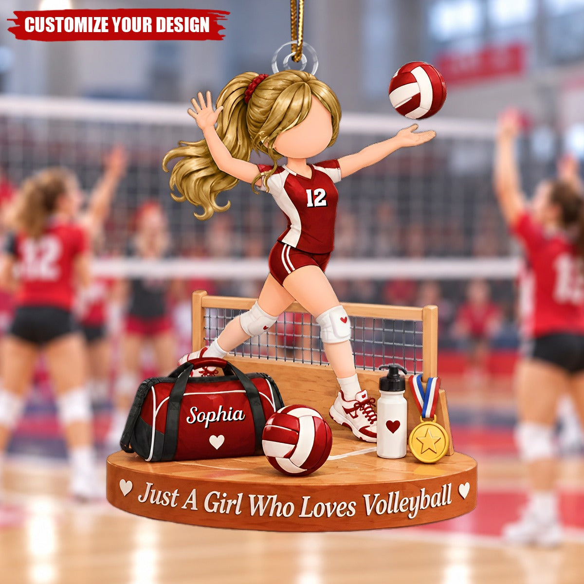 Personalized Volleyball Girl Christmas Ornament, Custom Name & Team Color