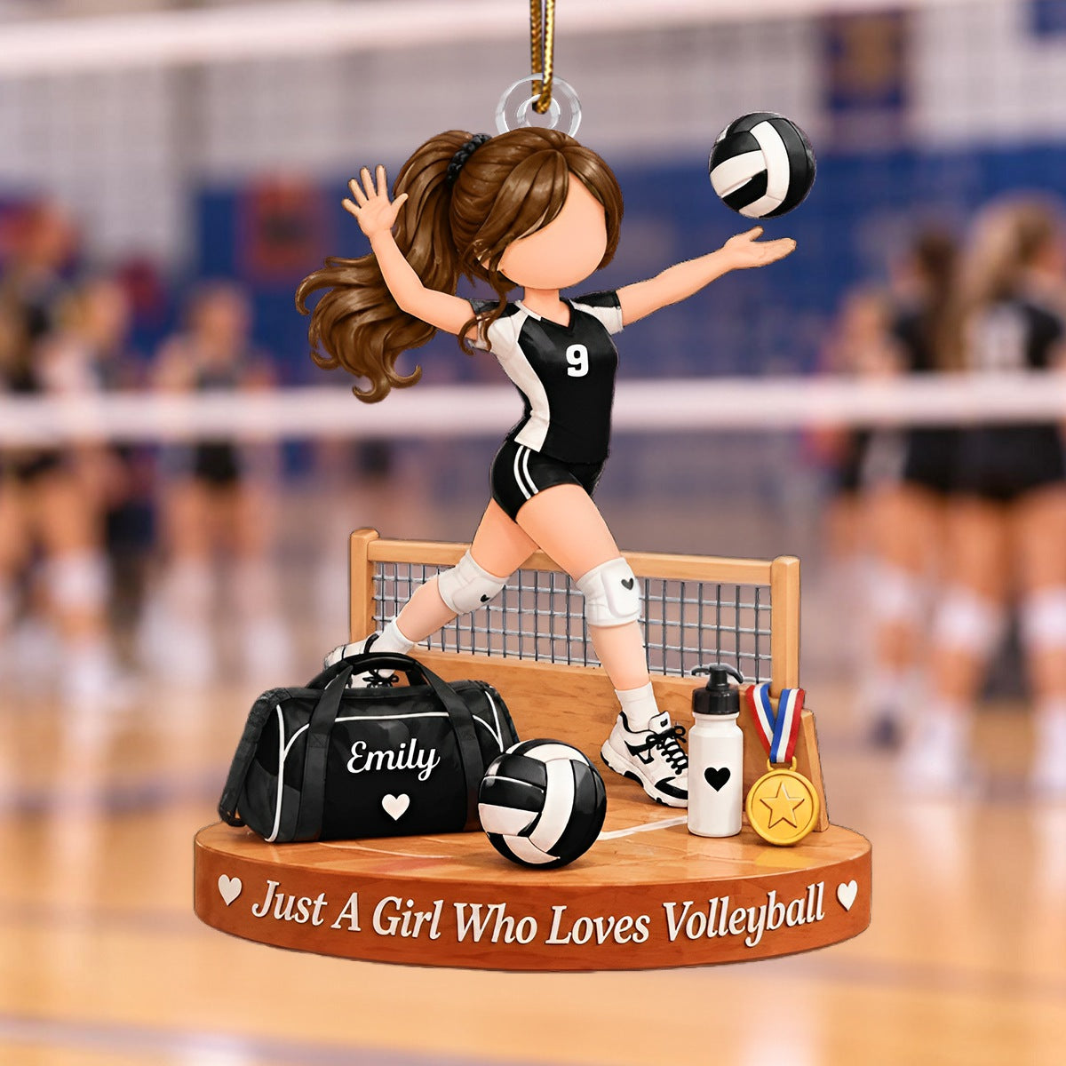 Personalized Volleyball Girl Christmas Ornament, Custom Name & Team Color