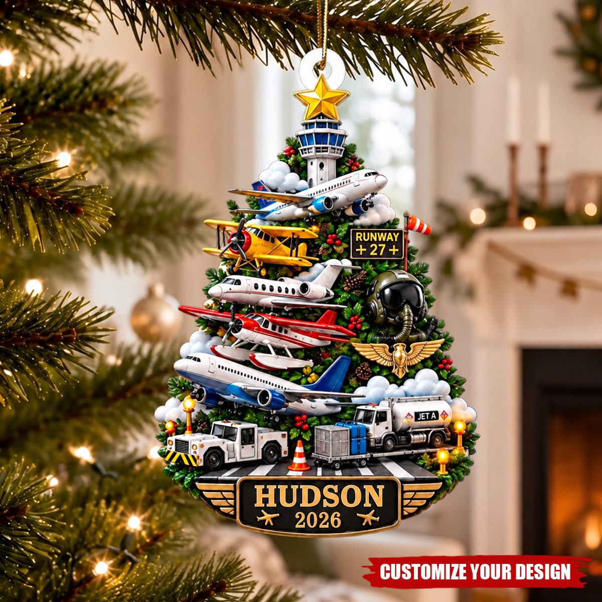 Personalized Airplane Christmas Ornaments, Pilot Aviation Gifts