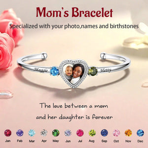 Custom Birthstone Bracelet With Name Photo Engraved Gift