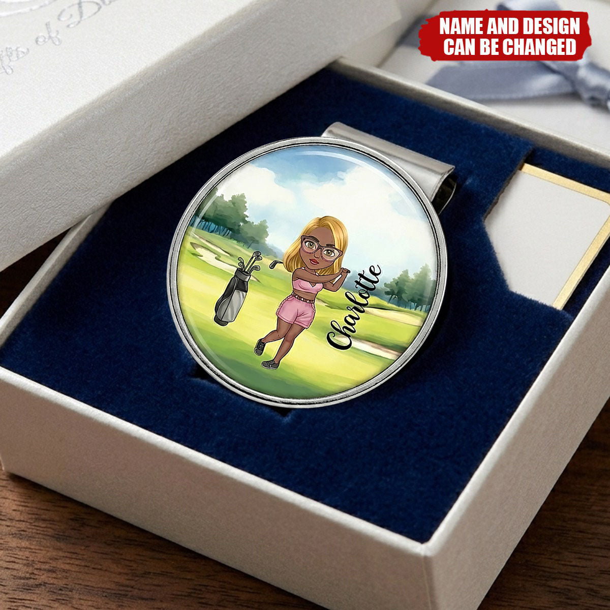 Golf Ball Marker Magnetic Hat Clip - Personalized Cartoon Character with Name, Birthday Christmas Gift for Golf Player