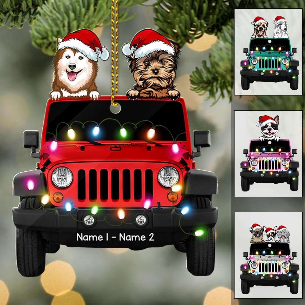 Personalized Dog With Car Traveling Christmas Ornament